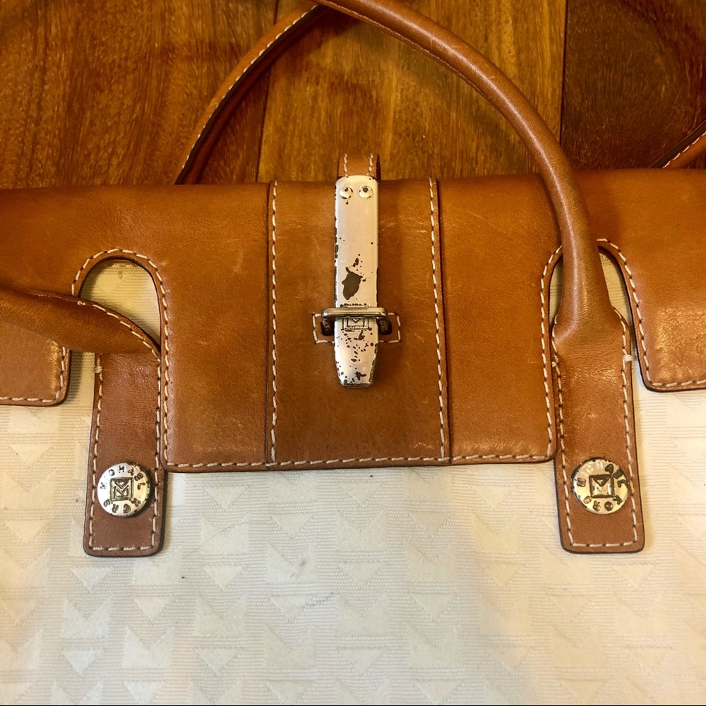 Michael Kors White and Brown Jacquard Satchel Signature Bag - Picture 2 of 10